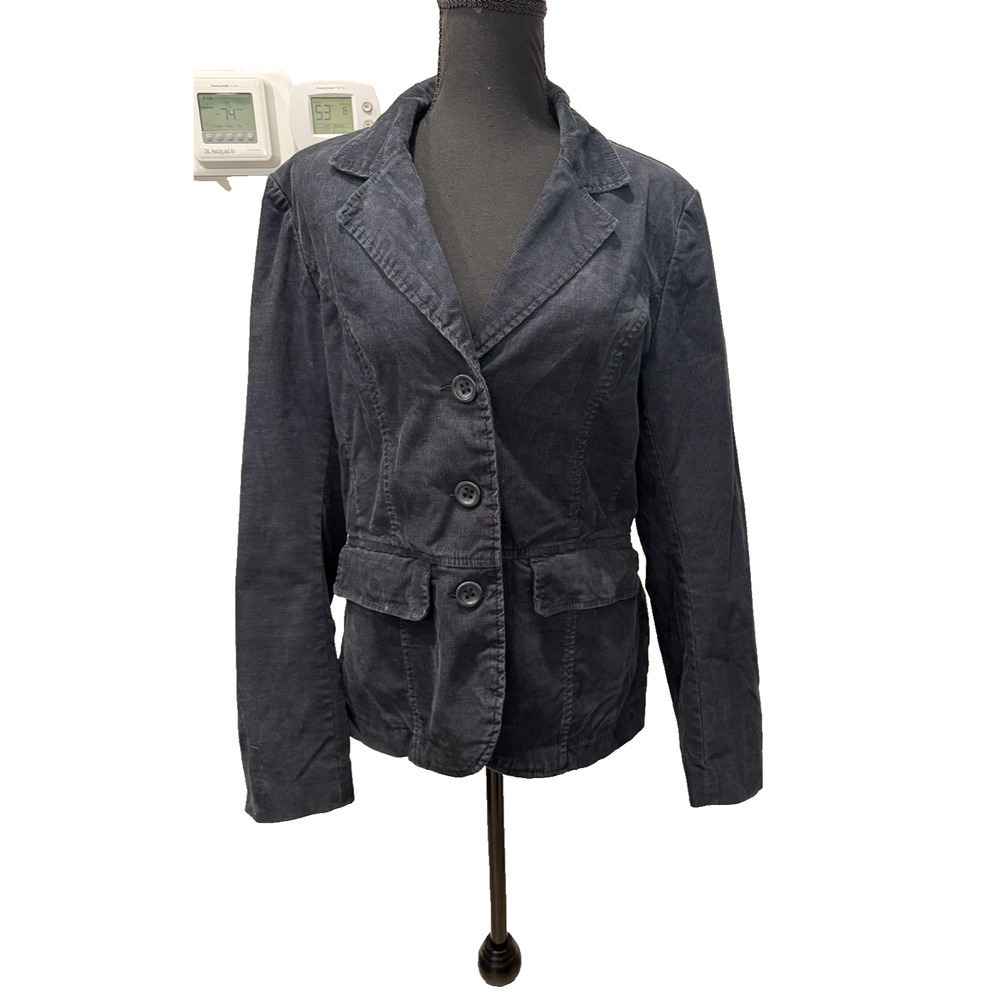 Grunge Corduroy Blazer Cinched Waist Women's Size 12 Navy Blue Dark Academia